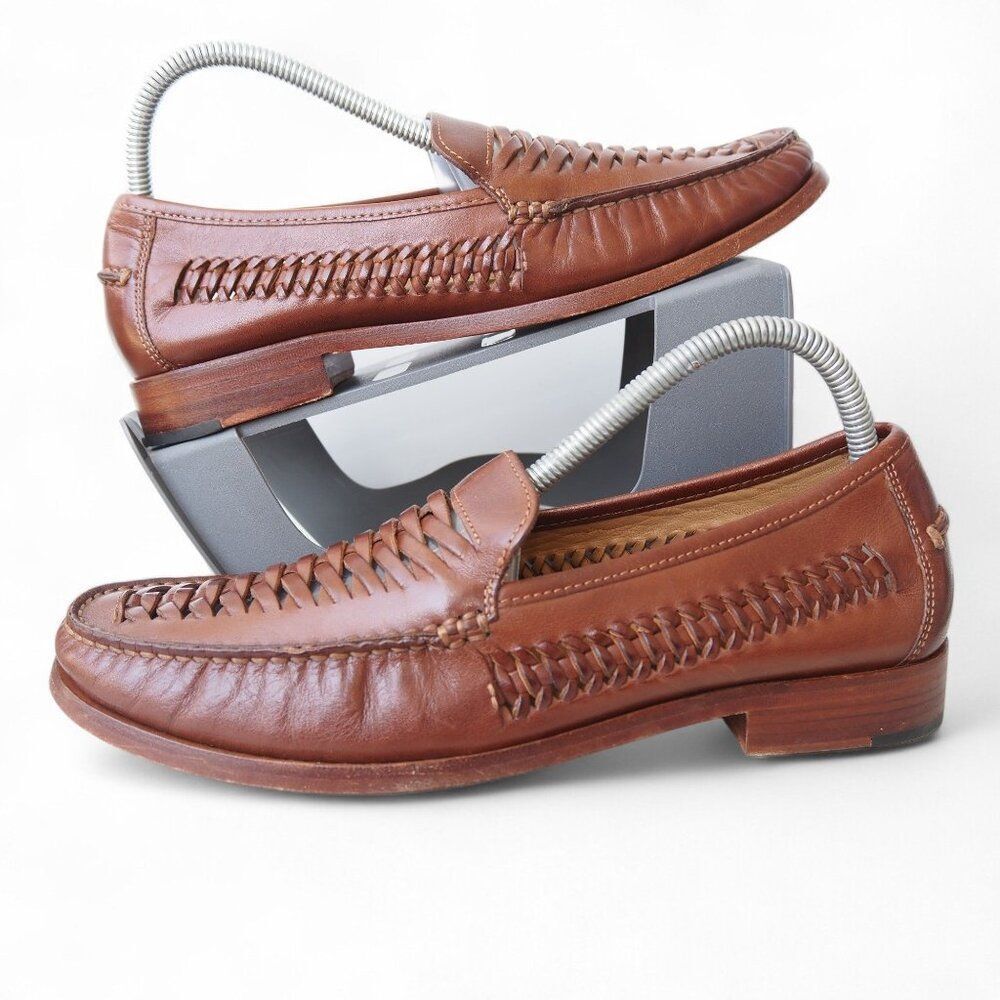 Johnston & Murphy Sheepskin Leather Woven Loafers Men's 8.5M 20-1494‎ Brown